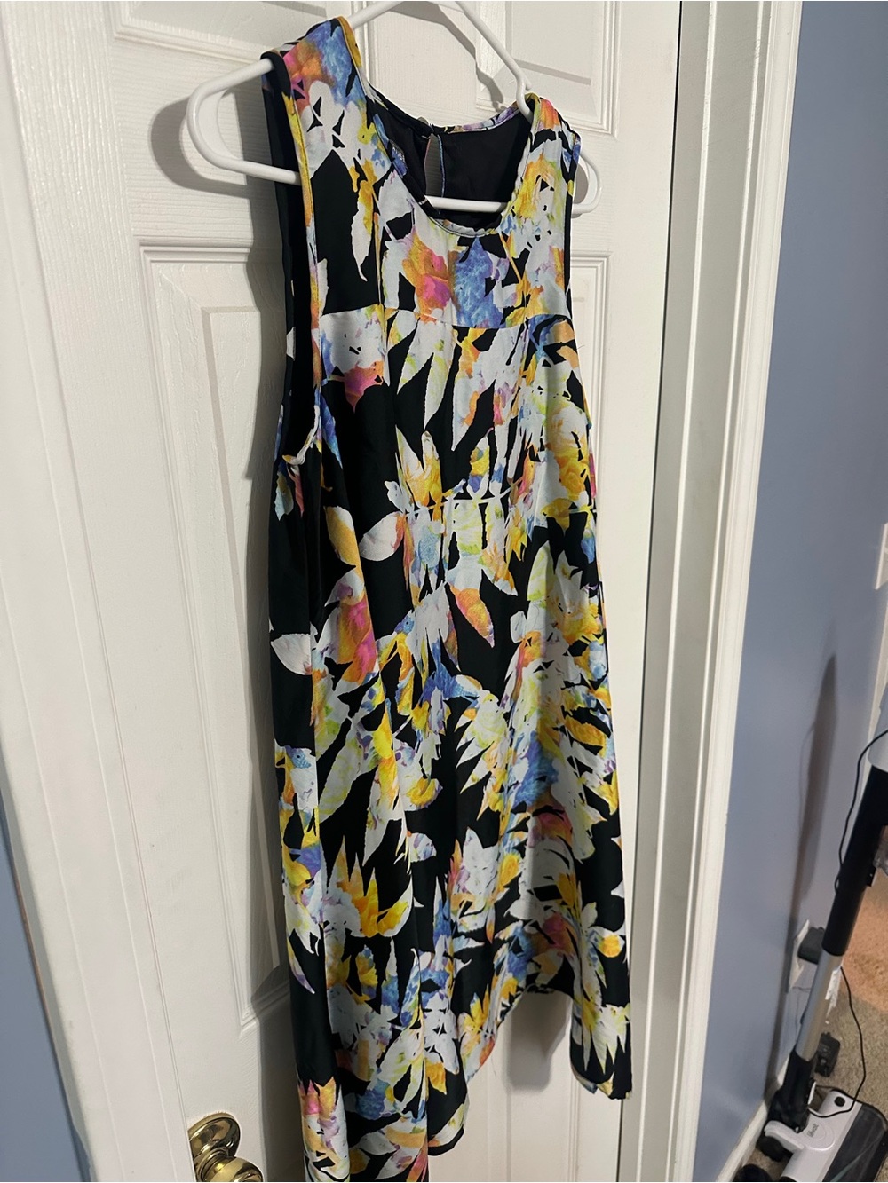 Muse Floral Black Sleeveless Midi Dress with Watercolor Leaves